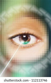 Digital composite of laser beam on eye