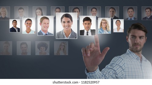 Digital Composite Man Touching Portrait Profiles Stock Photo 1182520957 ...