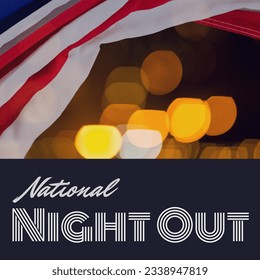 Digital composite of national night out text with flag of america and illuminated lens flare. copy space, light, national flag, community, police, partnership, crime, awareness and prevention. - Powered by Shutterstock