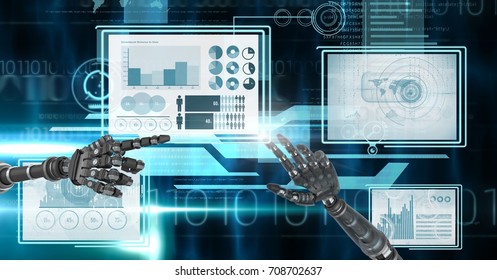Digital composite of Robot hands interacting with technology interface panels
