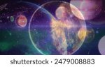 Digital composite of Science Composition Universe combined with animated planet