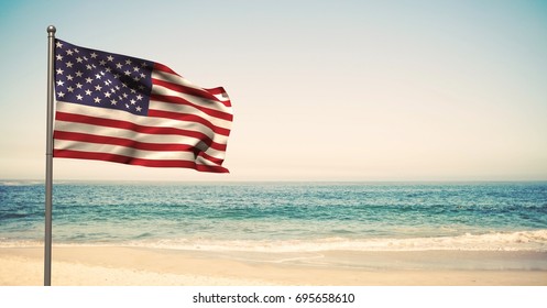 Digital composite of USA flag in the beach - Powered by Shutterstock