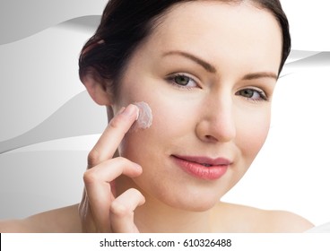 Digital Composite Of Woman With Cream On Face Against White Texture