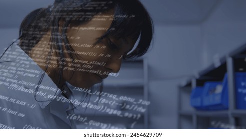 Digital composition of data processing against female health worker working in laboratory. coronavirus covid 19 pandemic concept - Powered by Shutterstock