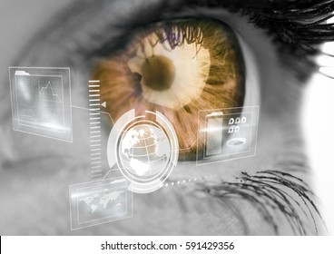 Digital composition of digital interface against human eye in background