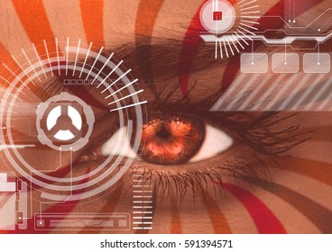 Digital composition of digital interface with human eye in background