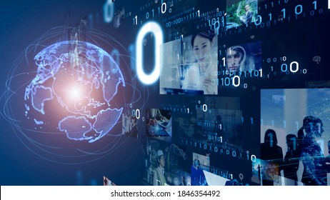 Digital contents concept. Social networking service. Streaming video. communication network. 
