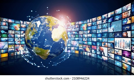 Digital contents concept. Social networking service. Streaming video. NFT. Non-fungible token. Elements of this image furnished by NASA. 3D rendering.