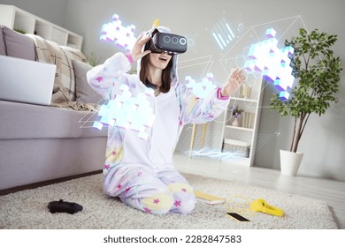 Digital creative template collage of young lady having sleepover party with friends complete virtual reality video game level - Shutterstock ID 2282847583