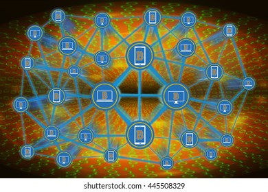 The digital currency or coded money concept. Blockchain network against against abstract digital binary code background.