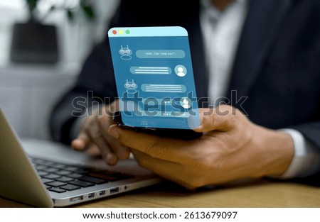 Digital customer service application concept AI chatbot computer mobile application uses artificial intelligence chatbots automatically reply to online messages and immediately assist customers.
