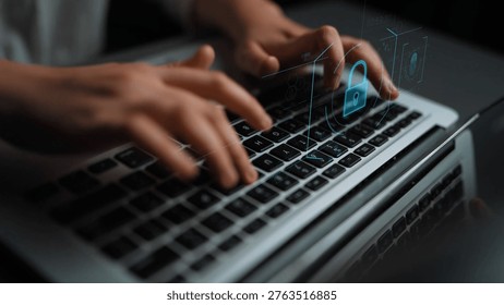 Digital cyber security lock system highlighting data security encryption, cyber password protection, fingerprint ID, cloud storage safety, and cyber security for online access Marrow