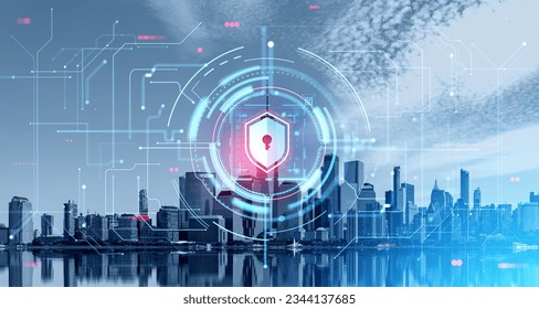 Digital cybersecurity hud hologram with glowing shield, circuit board with abstract lines. Concept of internet security and global protection. 3D rendering illustration - Powered by Shutterstock - Get 15% off with code: PIKWIZARD15