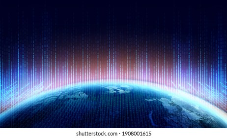 Digital cyberspace and Digital data network connections concept. Communication technology for internet business. Binary code. Elements of this image furnished by NASA 