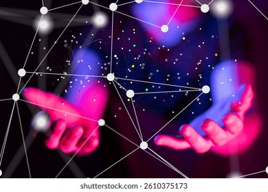Digital cyberspace with particles and Digital data network connections concept.