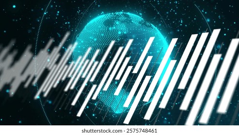 Digital data bars image over rotating Earth hologram. Technology, futuristic, global, network, cyberspace, innovation