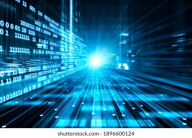 Digital data flow on road with motion blur to create vision of fast speed transfer . Concept of future digital transformation , disruptive innovation and agile business methodology .