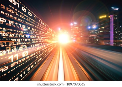 Digital data flow on road with motion blur to create vision of fast speed transfer . Concept of future digital transformation , disruptive innovation and agile business methodology . - Shutterstock ID 1897370065