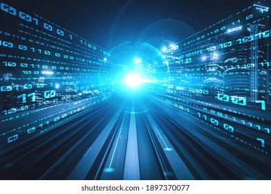 Digital data flow on road with motion blur to create vision of fast speed transfer . Concept of future digital transformation , disruptive innovation and agile business methodology .