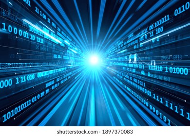 Digital Data Flow On Road With Motion Blur To Create Vision Of Fast Speed Transfer . Concept Of Future Digital Transformation , Disruptive Innovation And Agile Business Methodology .