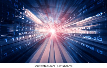Digital data flow on road with motion blur to create vision of fast speed transfer . Concept of future digital transformation , disruptive innovation and agile business methodology .