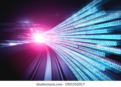 Digital data flow on road with motion blur to create vision of fast speed transfer . Concept of future digital transformation , disruptive innovation and agile business methodology .