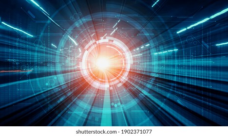 Digital data flow on road with motion blur to create vision of fast speed transfer . Concept of future digital transformation , disruptive innovation and agile business methodology .