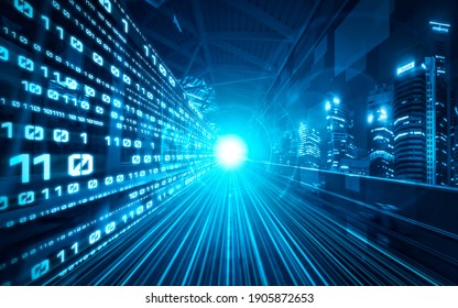 Digital data flow on road with motion blur to create vision of fast speed transfer . Concept of future digital transformation , disruptive innovation and agile business methodology . - Shutterstock ID 1905872653