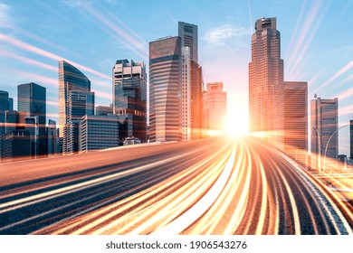 Digital data flow on road with motion blur to create vision of fast speed transfer . Concept of future digital transformation , disruptive innovation and agile business methodology .