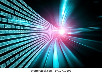 Digital data flow on road with motion blur to create vision of fast speed transfer . Concept of future digital transformation , disruptive innovation and agile business methodology .