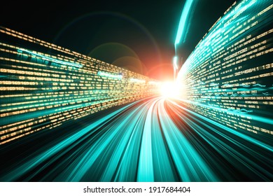 Digital data flow on road with motion blur to create vision of fast speed transfer . Concept of future digital transformation , disruptive innovation and agile business methodology . - Shutterstock ID 1917684404