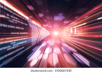Digital data flow on road with motion blur to create vision of fast speed transfer . Concept of future digital transformation , disruptive innovation and agile business methodology .