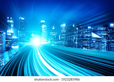 Digital data flow on road with motion blur to create vision of fast speed transfer . Concept of future digital transformation , disruptive innovation and agile business methodology .