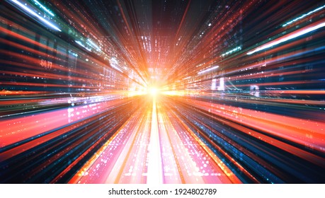 Digital data flow on road with motion blur to create vision of fast speed transfer . Concept of future digital transformation , disruptive innovation and agile business methodology . - Shutterstock ID 1924802789