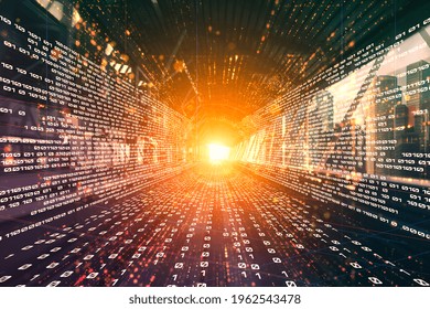 Digital data flow on road with motion blur to create vision of fast speed transfer . Concept of future digital transformation , disruptive innovation and agile business methodology .