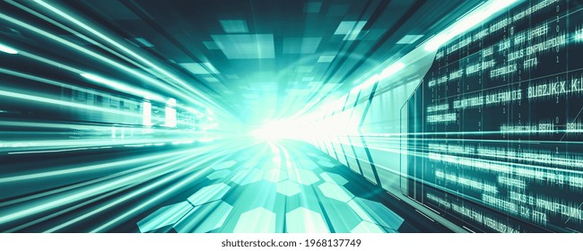 Digital data flow on road with motion blur to create vision of fast speed transfer . Concept of future digital transformation , disruptive innovation and agile business methodology .