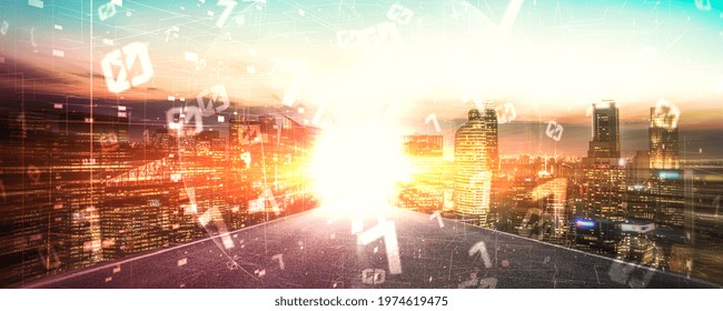 Digital data flow on road with motion blur to create vision of fast speed transfer . Concept of future digital transformation , disruptive innovation and agile business methodology .