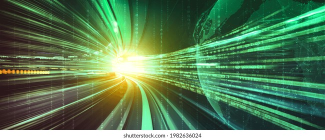 Digital data flow on road with motion blur to create vision of fast speed transfer . Concept of future digital transformation , disruptive innovation and agile business methodology .