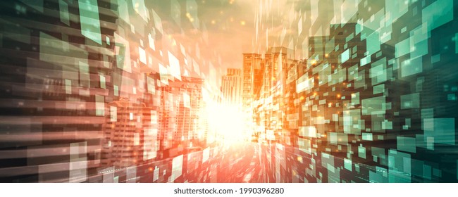 Digital data flow on road with motion blur to create vision of fast speed transfer . Concept of future digital transformation , disruptive innovation and agile business methodology .