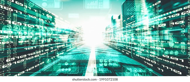 Digital data flow on road with motion blur to create vision of fast speed transfer . Concept of future digital transformation , disruptive innovation and agile business methodology . - Powered by Shutterstock - Get 15% off with code: PIKWIZARD15