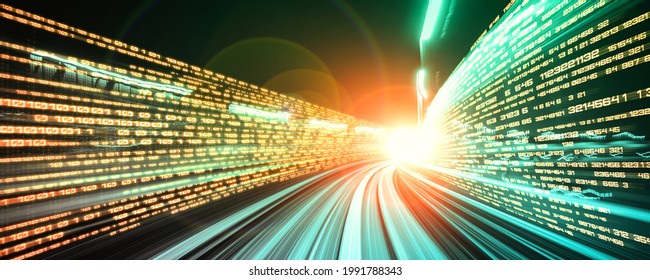 Digital data flow on road with motion blur to create vision of fast speed transfer . Concept of future digital transformation , disruptive innovation and agile business methodology . - Shutterstock ID 1991788343