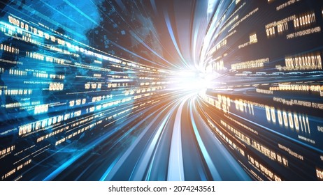 Digital data flow on road in concept of cyber global communication and coding with graphic creating vision of fast speed transfer to show agile digital transformation , disruptive innovation . - Shutterstock ID 2074243561