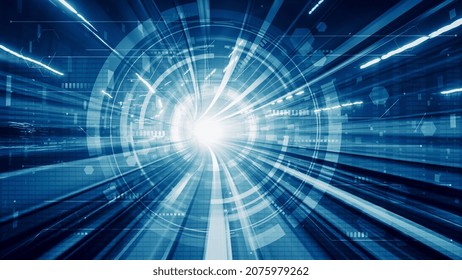 Digital Data Flow On Road In Concept Of Cyber Global Communication And Coding With Graphic Creating Vision Of Fast Speed Transfer To Show Agile Digital Transformation , Disruptive Innovation .