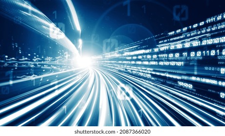 Digital data flow on road in concept of cyber global communication and coding with graphic creating vision of fast speed transfer to show agile digital transformation , disruptive innovation .