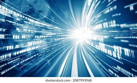 Digital data flow on road in concept of cyber global communication and coding with graphic creating vision of fast speed transfer to show agile digital transformation , disruptive innovation .
