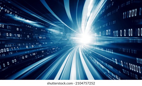 Digital data flow on road in concept of cyber global communication and coding with graphic creating vision of fast speed transfer to show agile digital transformation , disruptive innovation .