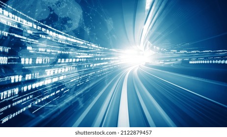 Digital data flow on road in concept of cyber global communication and coding with graphic creating vision of fast speed transfer to show agile digital transformation , disruptive innovation .