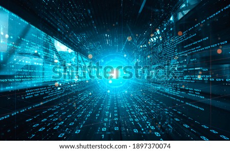 Digital data flow on road with motion blur to create vision of fast speed transfer . Concept of future digital transformation , disruptive innovation and agile business methodology .