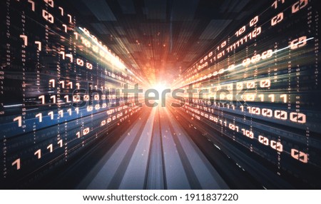 Digital data flow on road with motion blur to create vision of fast speed transfer . Concept of future digital transformation , disruptive innovation and agile business methodology .