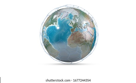 Digital data globe - abstract illustration of a scientific technology data network surrounding planet earth conveying connectivity, complexity and data flood of modern digital 3d